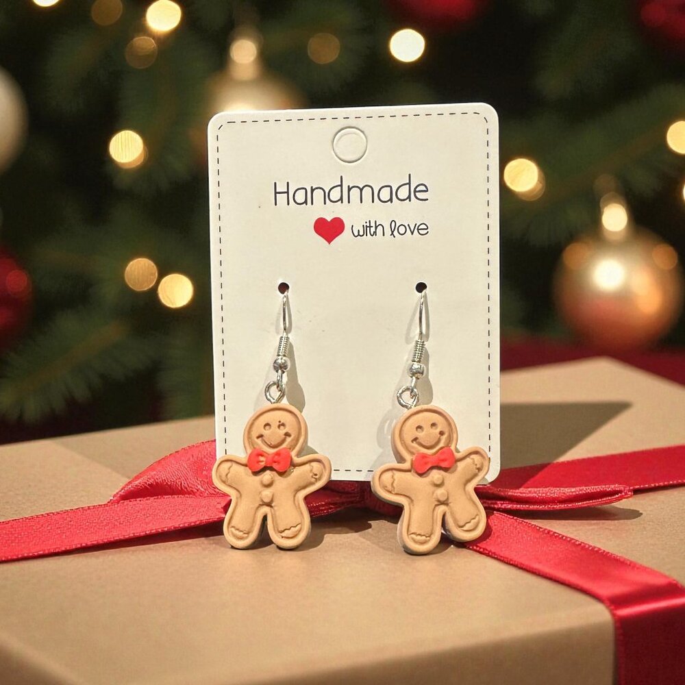 Handmade Gingerbread Earrings | Christmas Earrings | Polymer Clay Jewelry